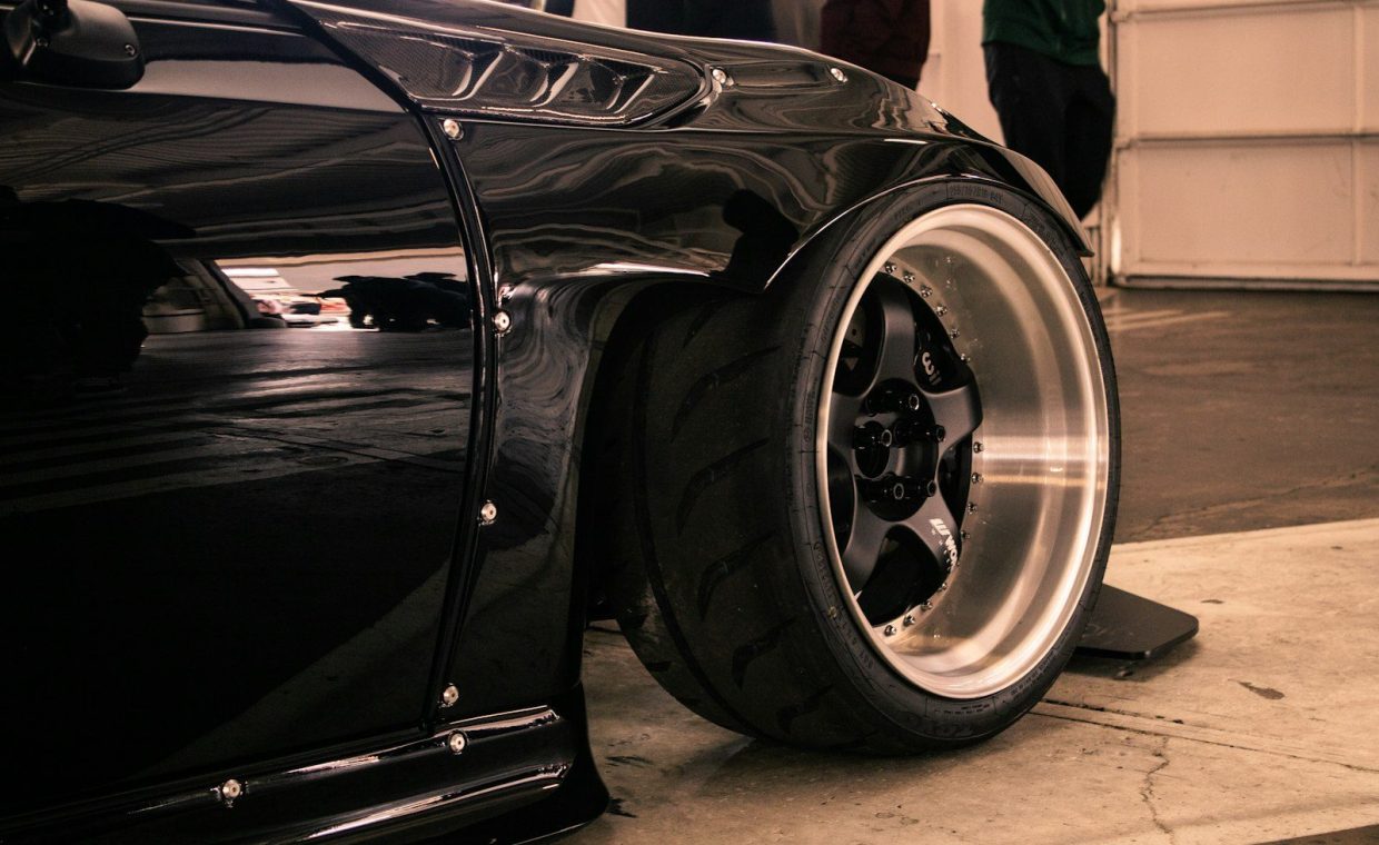 a close up of a tire on a car