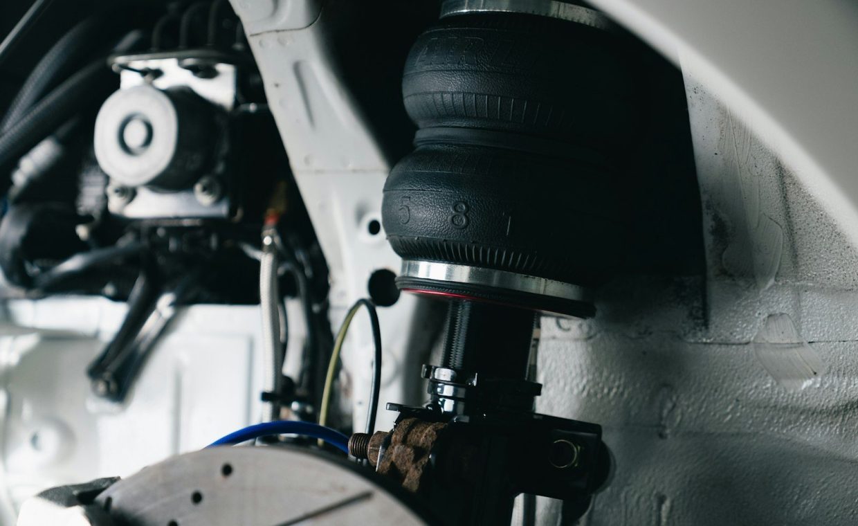 Close-up of car's air suspension system